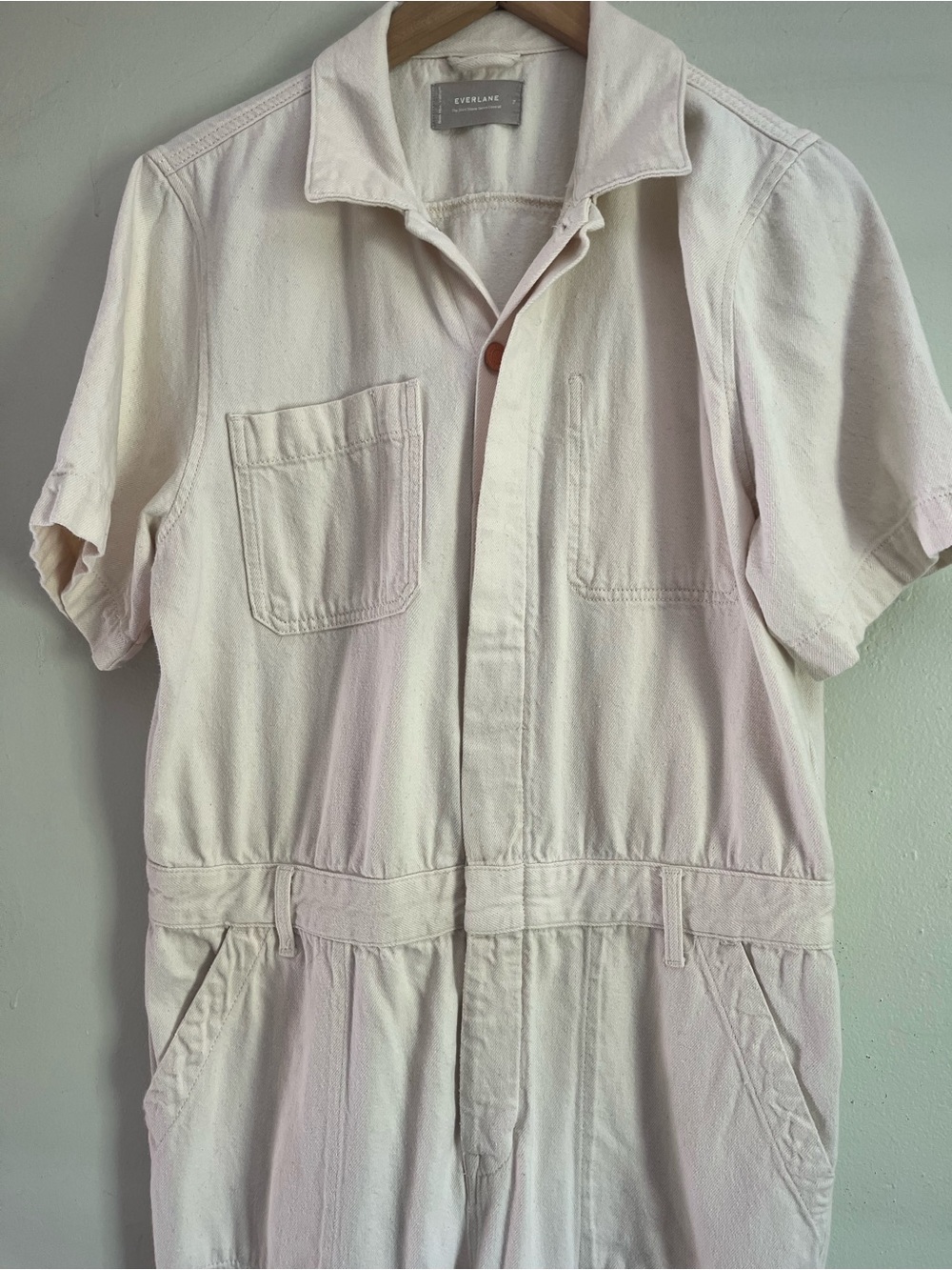 Everlane woman’s  Short-Sleeve Cotton Utility Jumpsuit in Off-White
